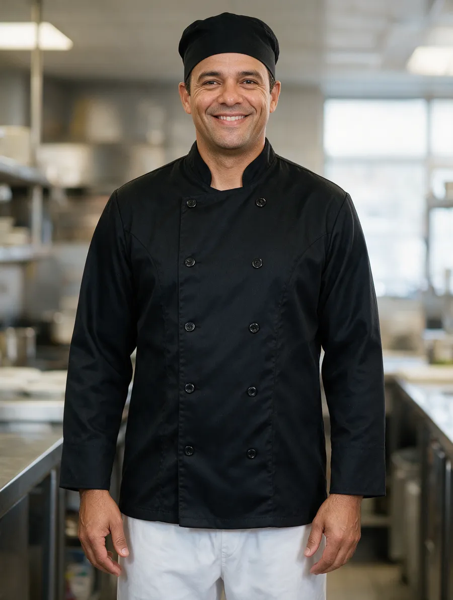 Chef com dólmã preta