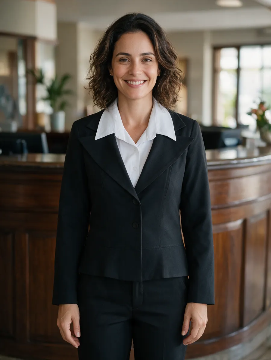 Recepcionista de hotel com blazer